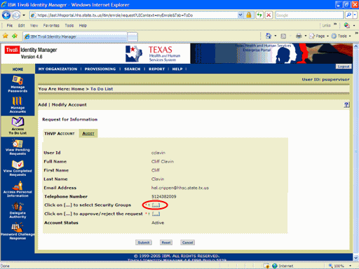 Screenshot of request for information page